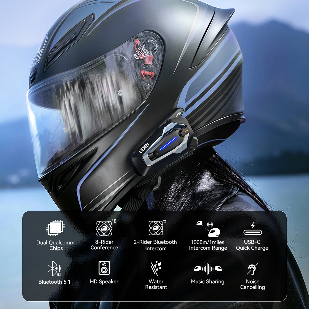 NEW-LEXIN G10 오토바이 헬멧 인터콤, 8명  - Full Face Motorcycle Helmet With Bluetooth 리뷰 및 가격